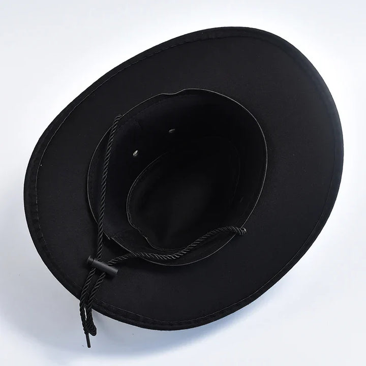 Authentic men's wide brim western cowboy hat, a rugged fashion accessory for outdoor enthusiasts seeking sun protection.
