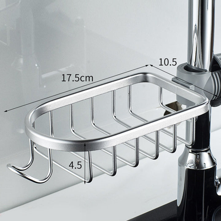 Silver rustproof shower caddy. Wall-mounted no-drill aluminum organizer for soap and shampoo.