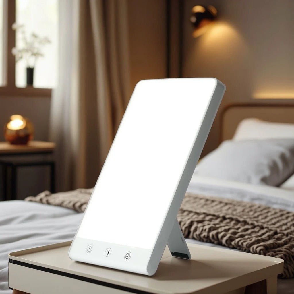 SAD Light Therapy Lamp for mood & energy boost. Bright light box helps seasonal affective disorder in home office.
