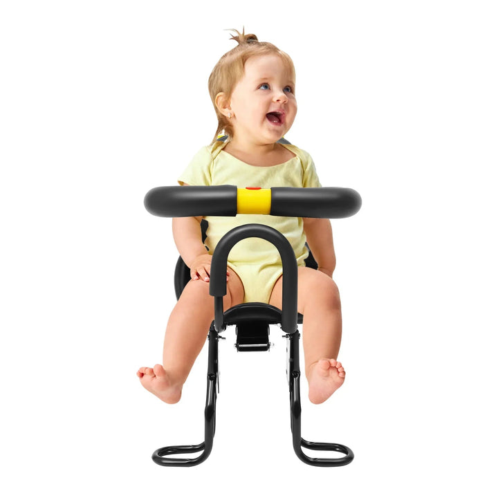 Front-mounted baby bike seat for toddlers, a safe & adjustable accessory for joyful family cycling outings.