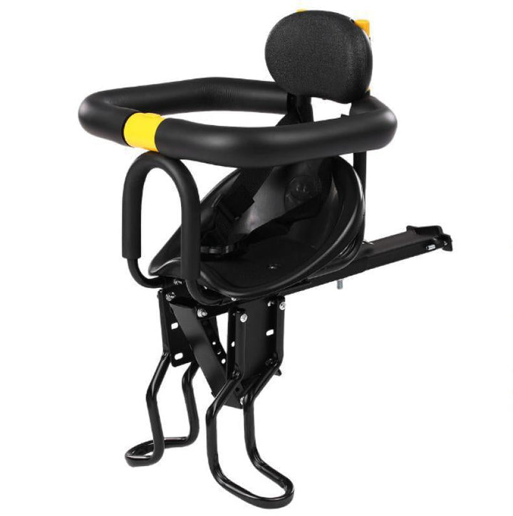 Premium child front-mounted bike seat, adjustable for toddlers, ensuring safe & fun outdoor family cycling.