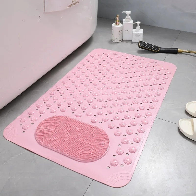 Easy-clean SafeGrip bath mat with foot scrubber for enhanced home hygiene in showers.