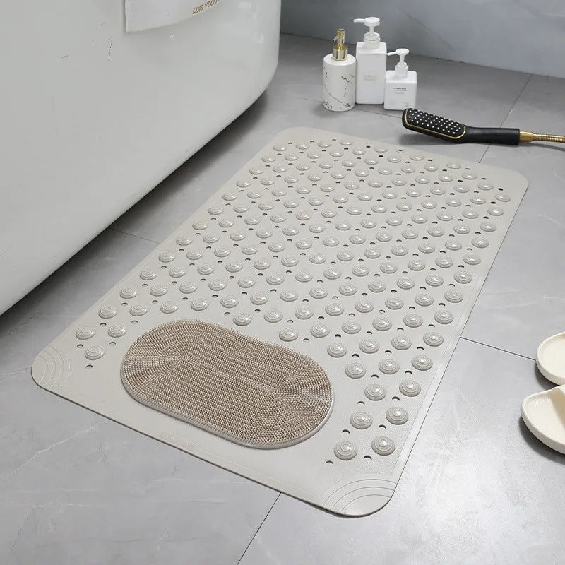 SafeGrip shower mat featuring an integrated foot scrubber for a spa-like, non-slip experience.