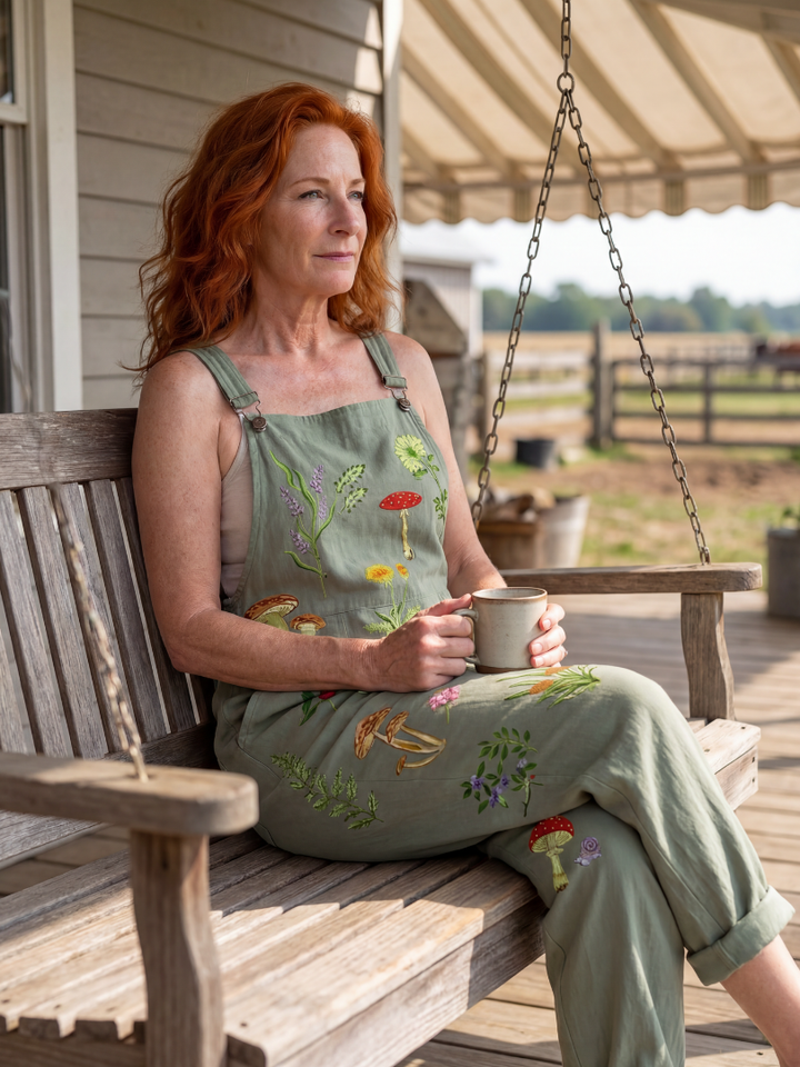 Women's relaxed fit Amelie strap jumpsuit in sage green print, featuring a stylish wide leg for comfort.