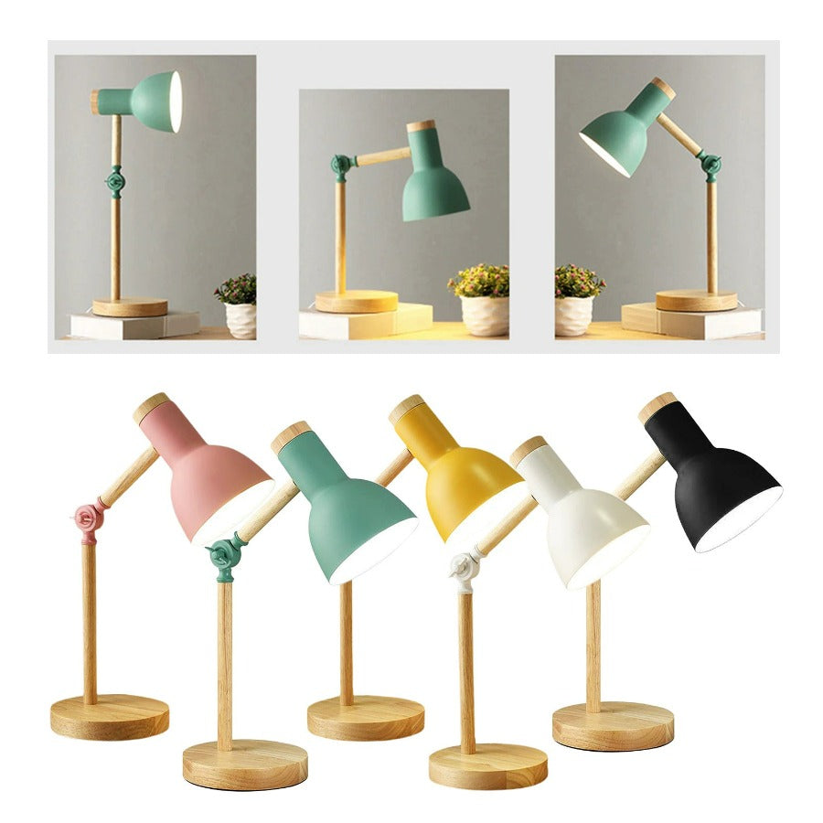 Elegant foldable desk lamp made of wood. Scandinavian style, ideal for study, office, or bedroom lighting.