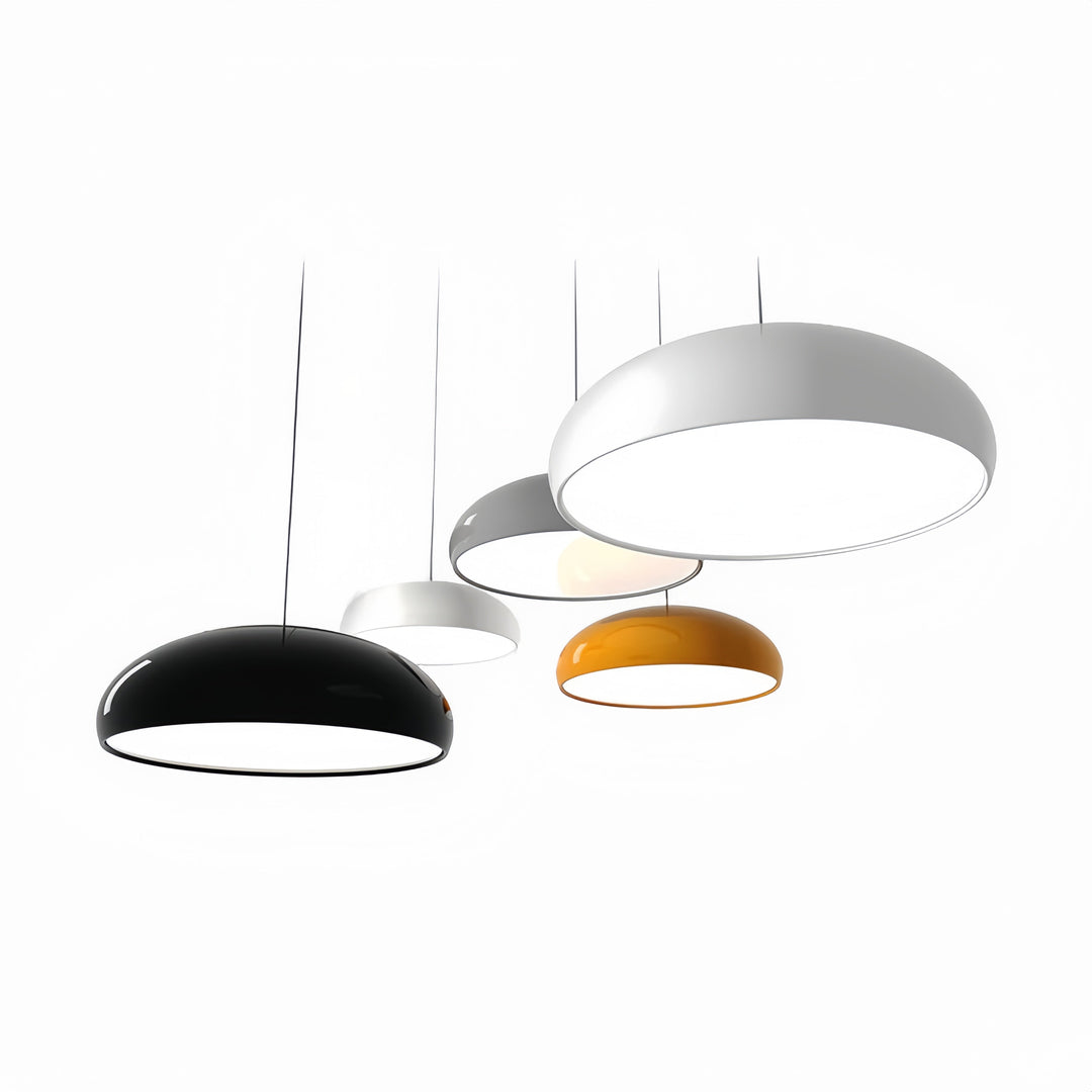 Sculptural metal LED pendant light, modern design for contemporary living. Adjustable ambiance.