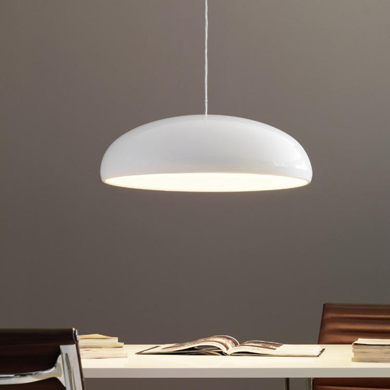 Close-up of the unique sculptural metal frame of this modern LED pendant light.