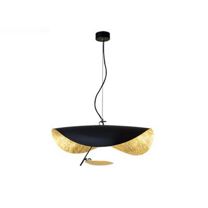 Sleek black leaf ceiling light fixture, ideal for a modern office or study space.