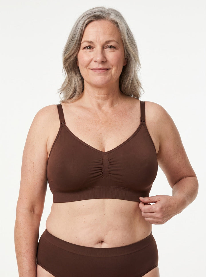 Comfortable women's wireless bra, seamless design with adjustable straps for everyday support.