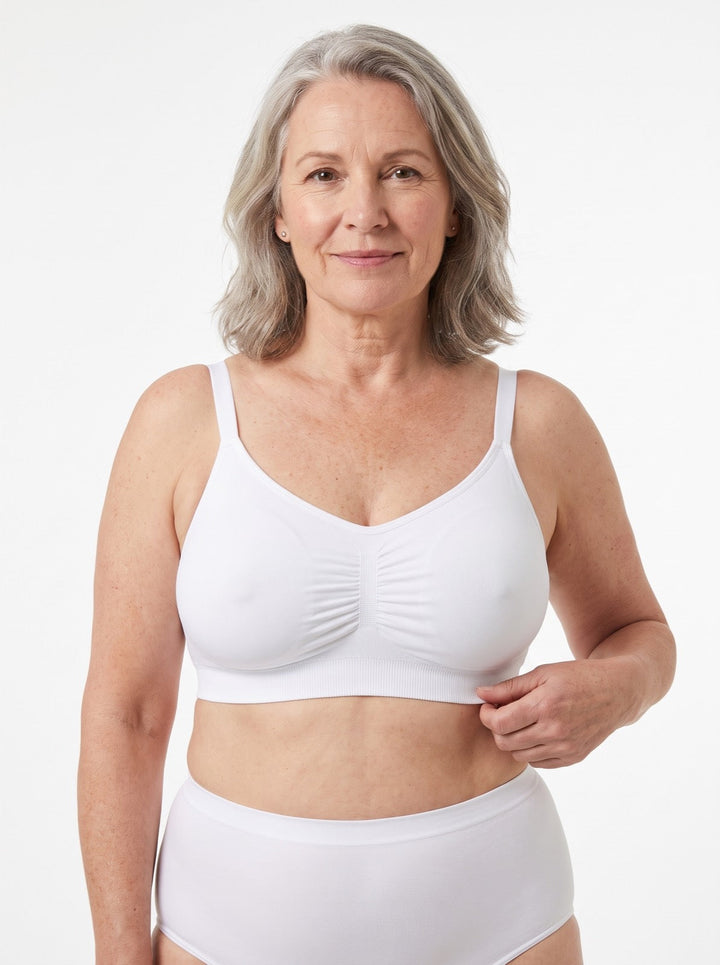 Essential seamless comfort bra for women, wireless & soft for everyday wear, lounge, or sleep.