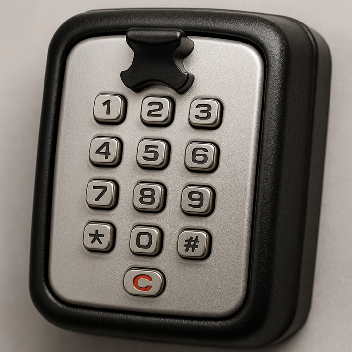 Outdoor wall-mounted key lock box, perfect for secure spare key storage & home access.