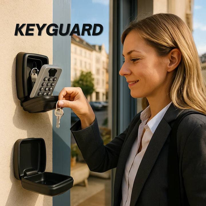 Heavy-duty metal outdoor key safe with combination lock for secure key storage.