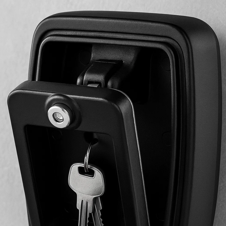 Durable metal key lock box with 4-digit combination for outdoor security.