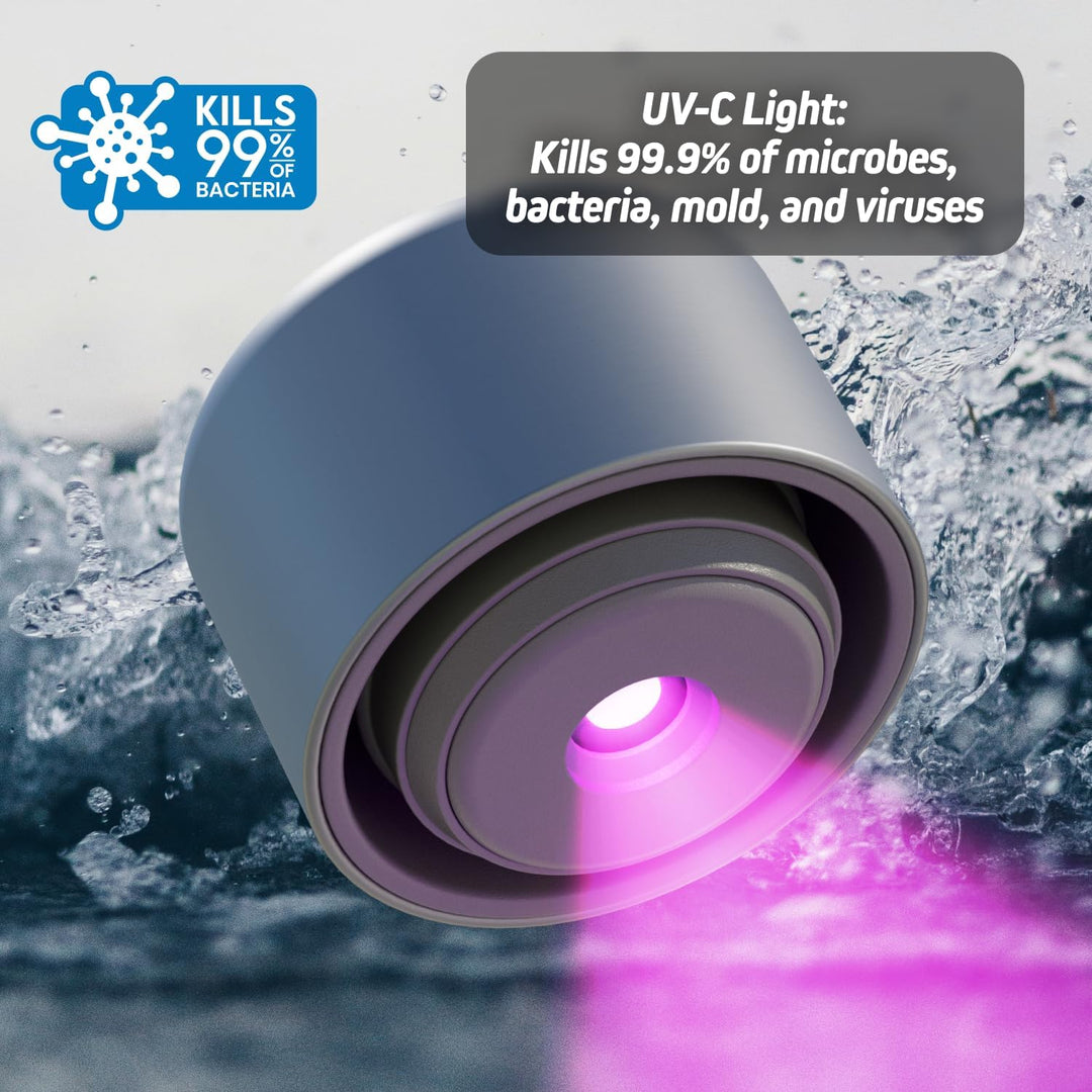 Durable self-cleaning UV water bottle, a gym essential for active, pure hydration.