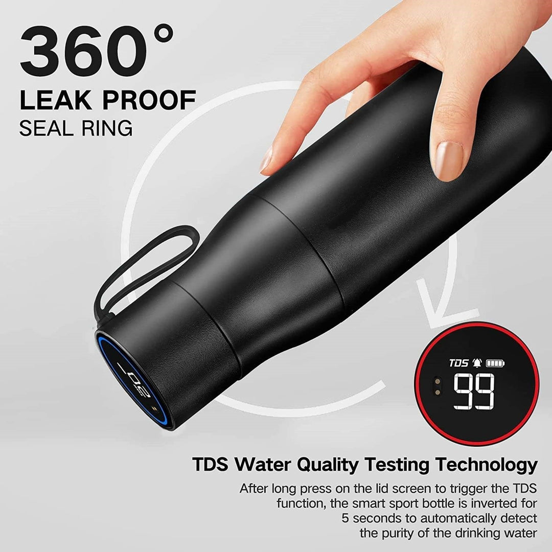 Advanced UV-C self-cleaning technology in a reusable water bottle for germ-free purified water.