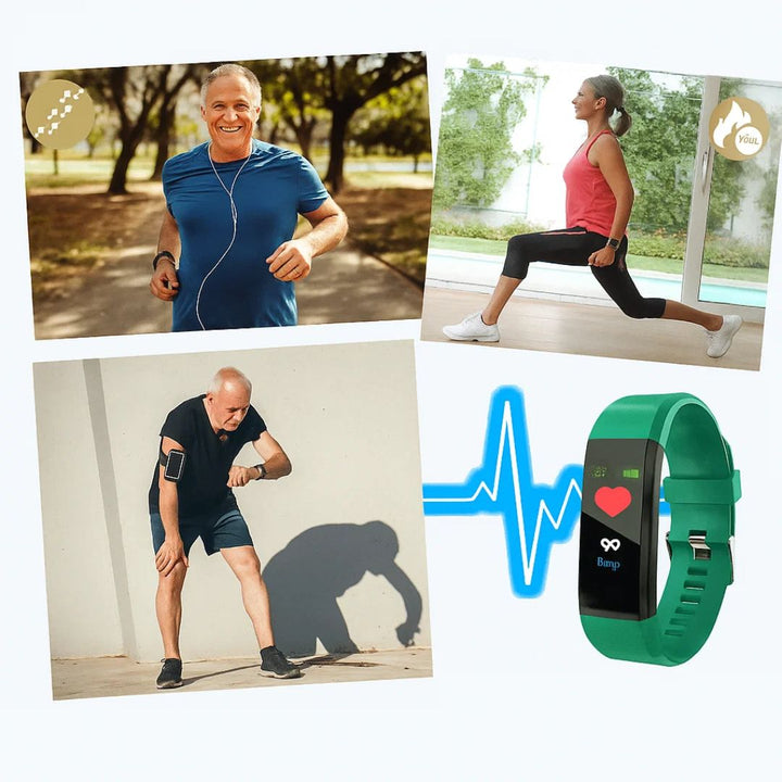 Senior safety watch: activity tracker, heart rate monitor, sleep tracking, & notification display. Peace of mind.