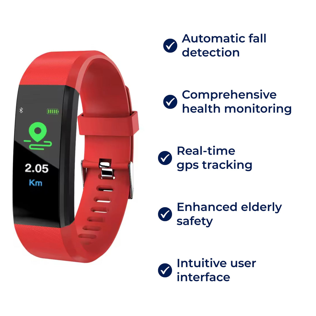USB charging, waterproof Senior Smart Watch. Monitors heart rate, sleep, & daily activity for seniors' health.