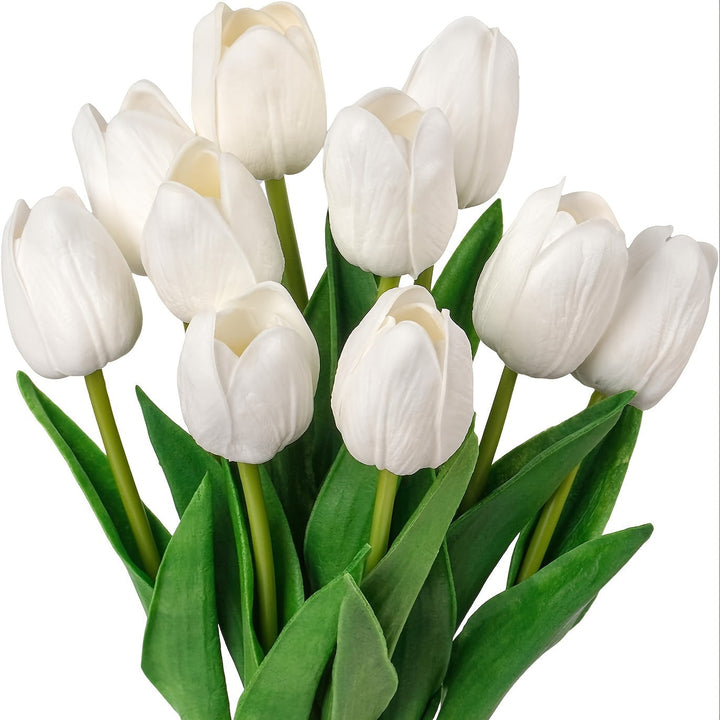 Versatile set of 10 realistic artificial tulips for DIY floral arrangements, wedding centerpieces, or home accents.