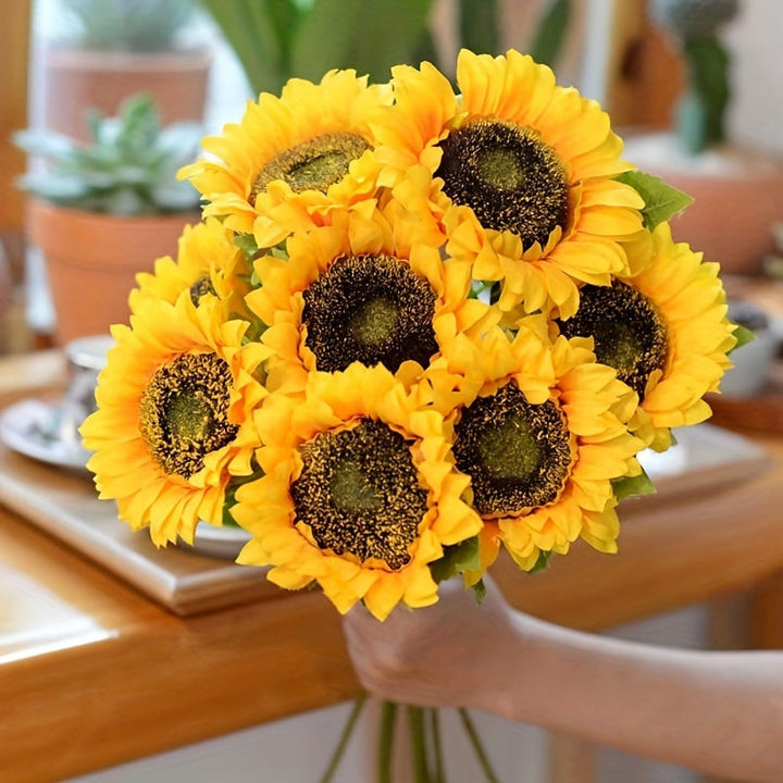 Autumn-themed set of 11 vibrant artificial sunflowers for festive wedding & home event decoration.