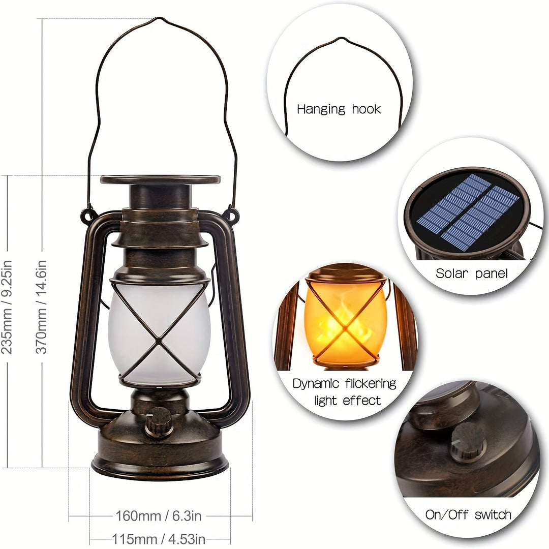 Realistic dancing LED flame solar lanterns. Vintage patio & garden lights, creating a beautiful flickering ambiance.