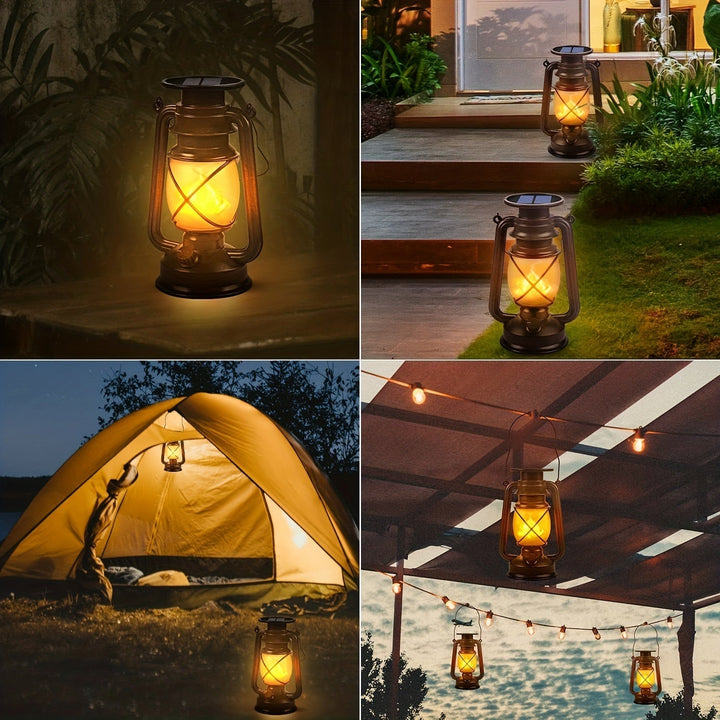 Weather-resistant solar garden lanterns with vintage design. Features energy-efficient dancing LED flame for ambient light.