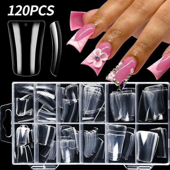 Set of clear professional nail tips for women, ideal for acrylic, gel, and DIY nail art manicures.