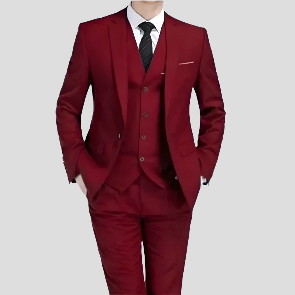 Versatile men's three-piece formal suit, suitable for business, weddings, executive wear & special events.