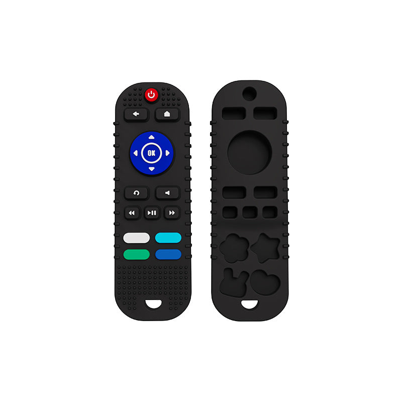 Silicone baby remote control teether, safe chew toy for infants, perfect for gum relief & sensory play.