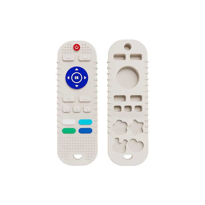 Baby remote control teether, soft silicone infant chew toy for teething relief and sensory development.
