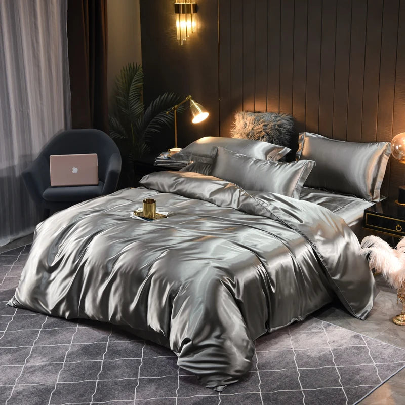 High-quality silky satin home textiles: a luxurious bedding set for elegant bedroom comfort.
