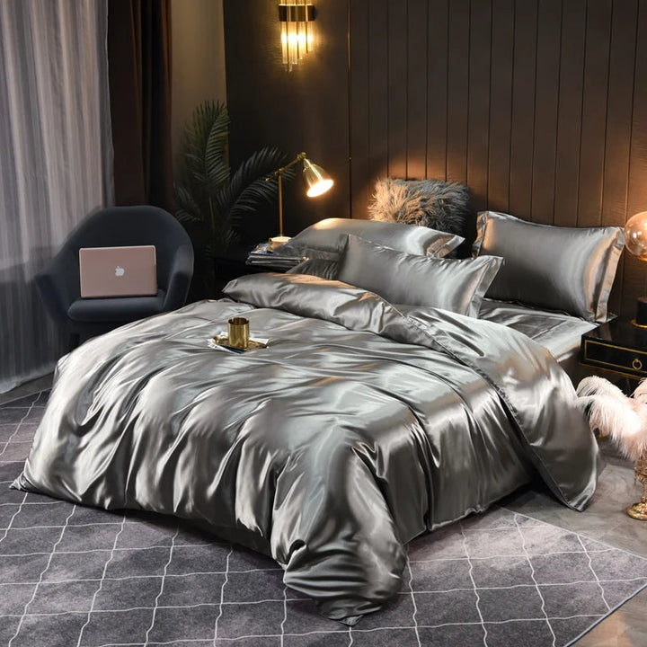 High-quality silky satin home textiles: a luxurious bedding set for elegant bedroom comfort.