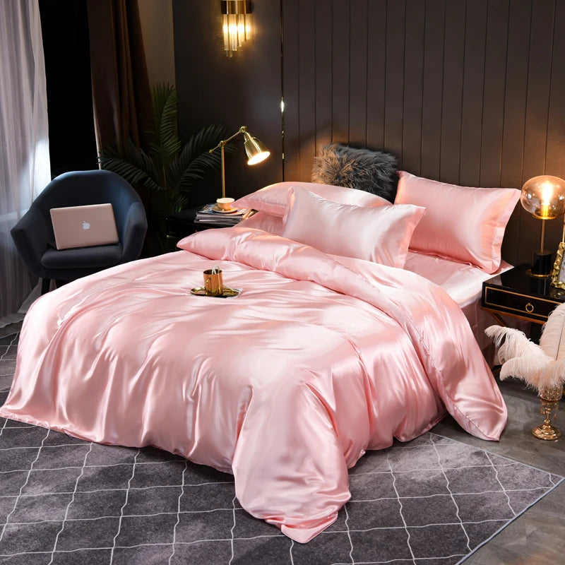 Silky soft satin bedding set, offering luxurious comfort & elegant bedroom decor. Machine washable.