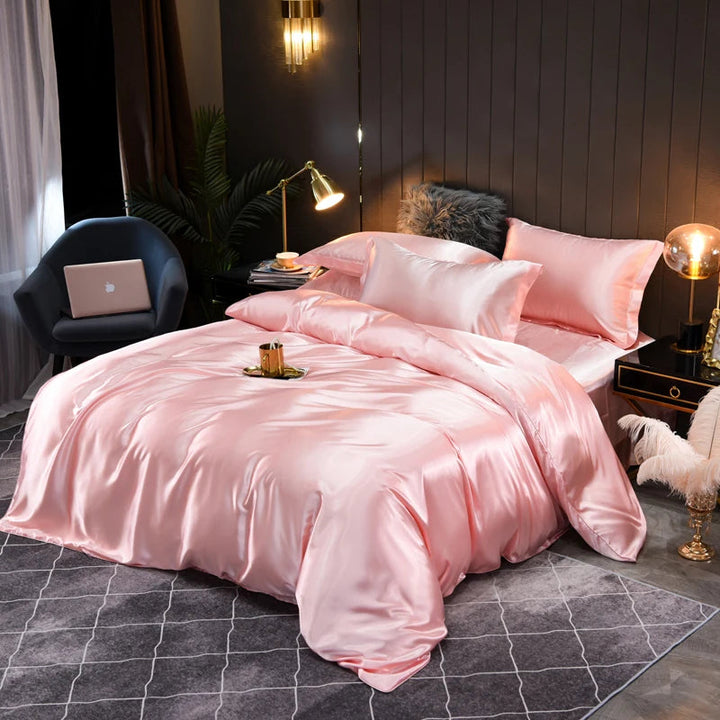 Silky soft satin bedding set, offering luxurious comfort & elegant bedroom decor. Machine washable.