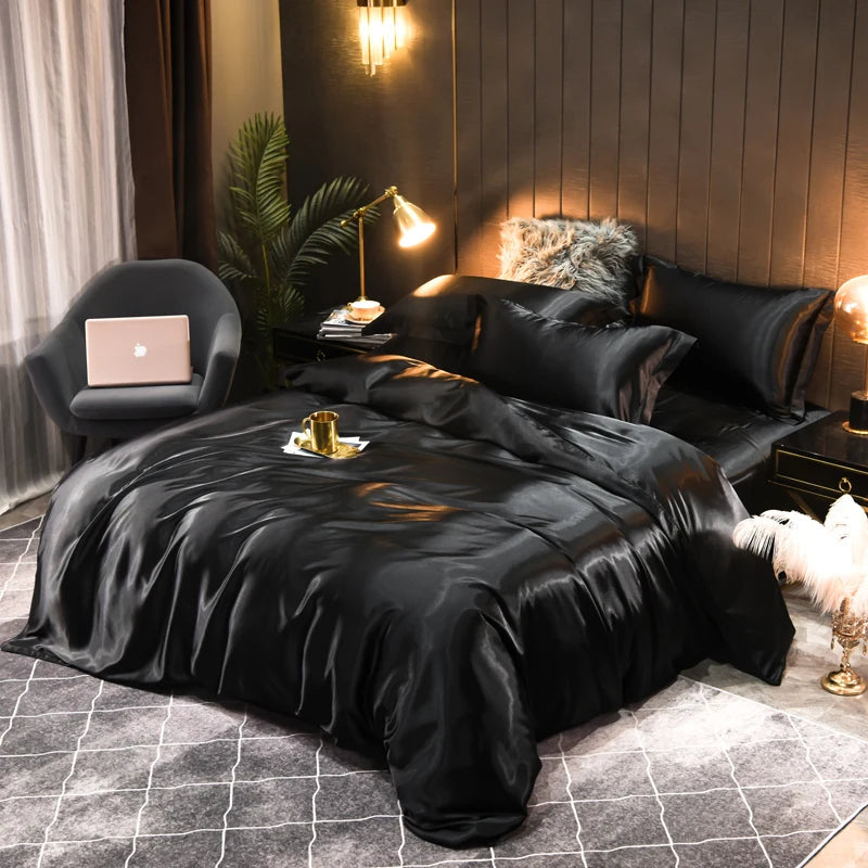 Elegant satin duvet cover & pillowcases, creating a luxurious, silky soft bedding experience.