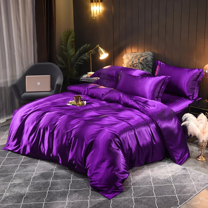 Experience luxurious comfort with this silky satin bedding set, perfect for elegant bedroom decor.