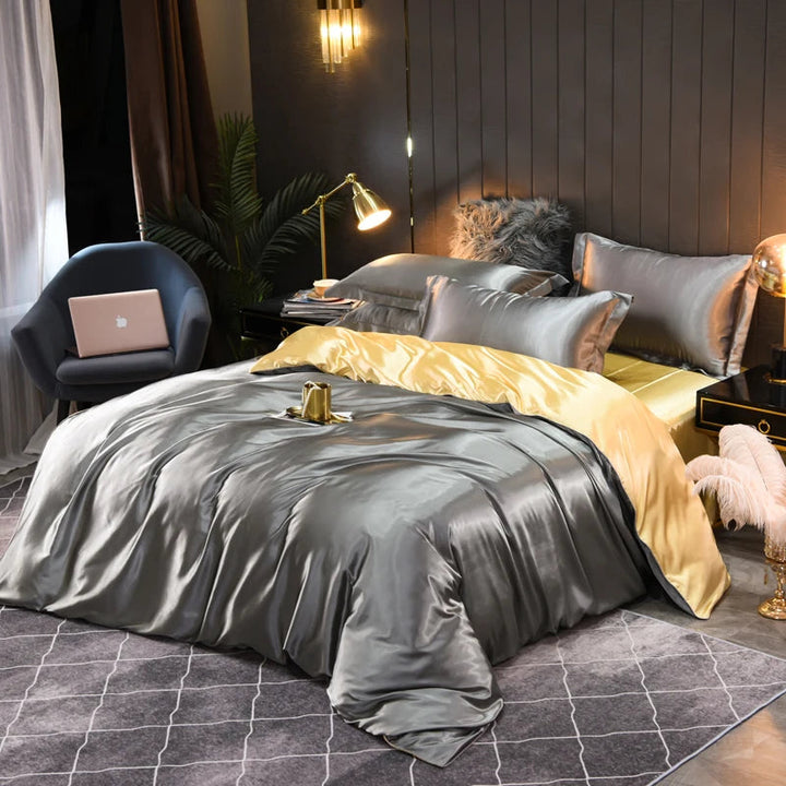 Smooth, silky satin bedding set, adding elegant design and luxurious comfort to your bed.