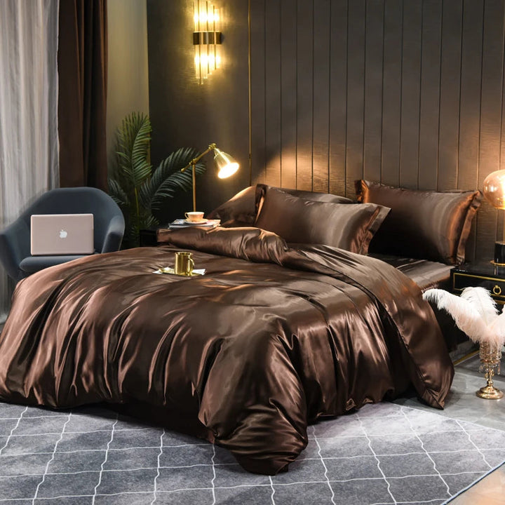Machine washable silky satin bedding set, combining easy care with luxurious comfort & style.