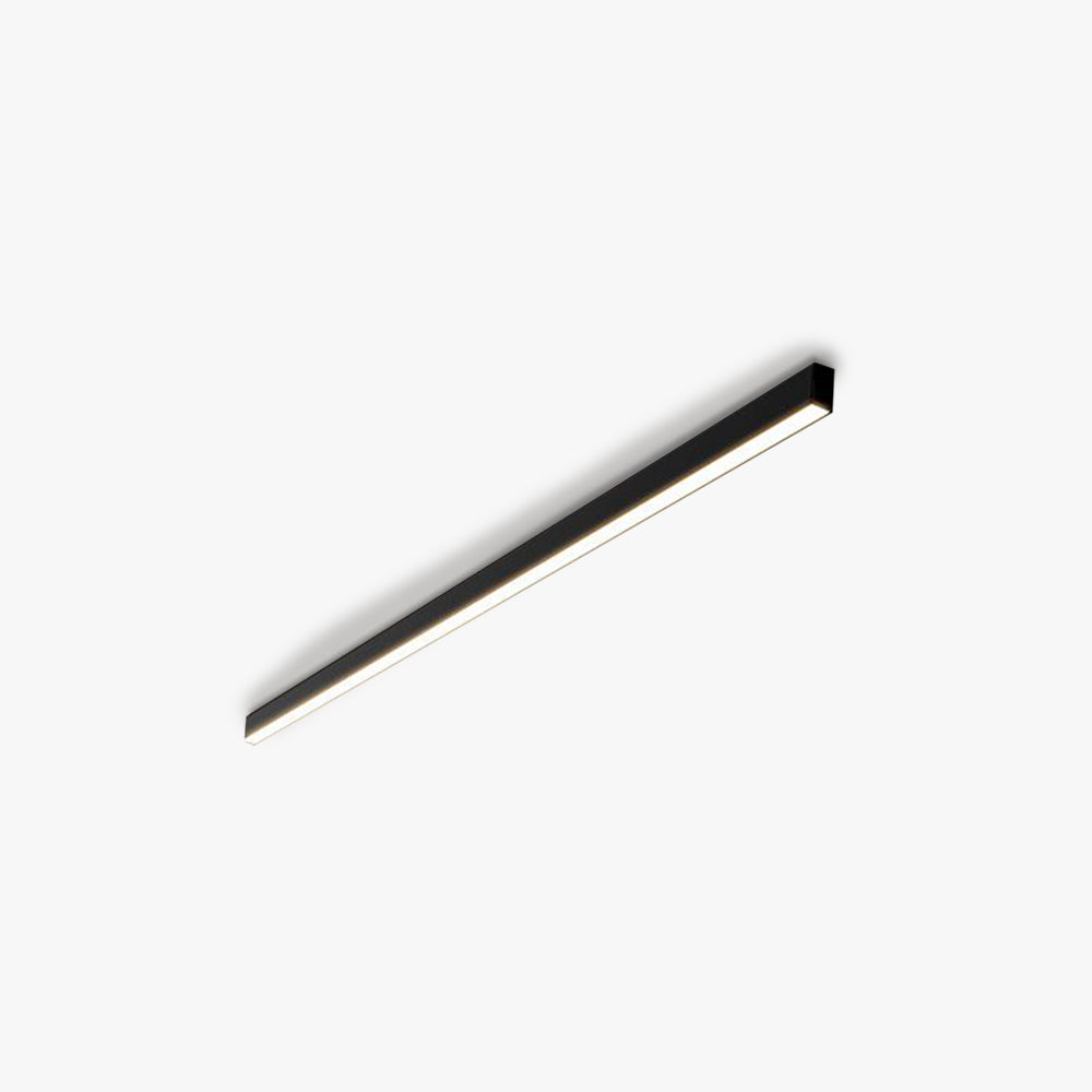 Sleek black linear LED flush mount ceiling light, modern design for living room or bedroom decor.