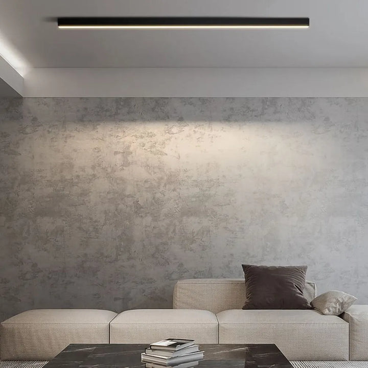 Sleek black LED linear flush mount, dimmable modern ceiling light fixture for stylish home decor.
