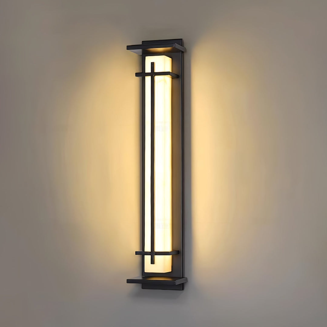 Contemporary outdoor wall lamp with bright LED for stylish patio and deck lighting.