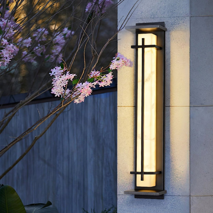 Contemporary outdoor light, providing bright LED illumination for pathways.