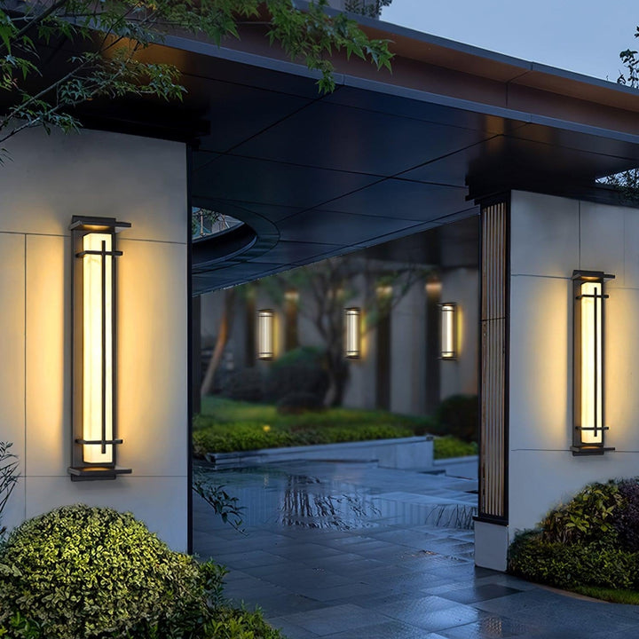 Durable outdoor wall lamp providing sleek, energy-efficient illumination for pathways.