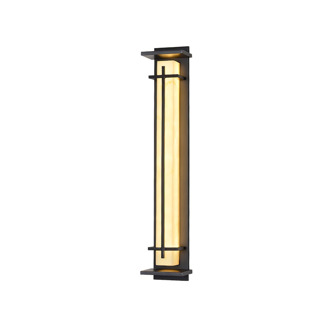 Sleek outdoor wall fixture, providing up-down LED illumination for modern homes.