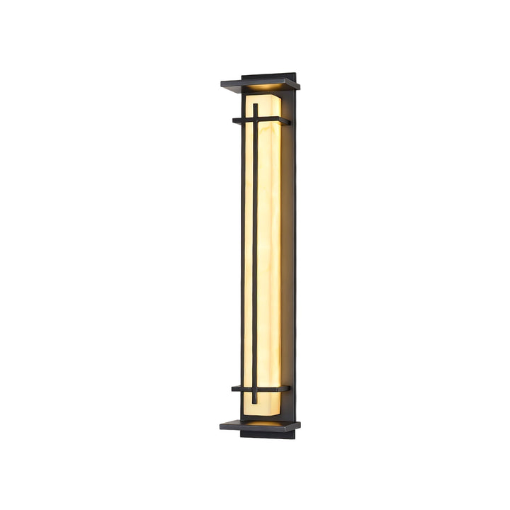 Sleek outdoor wall fixture, providing up-down LED illumination for modern homes.