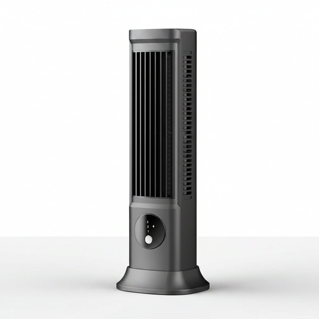 Tall, slim oscillating tower fan with remote control, perfect for powerful, quiet cooling in small apartments or offices.