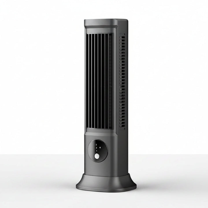 Tall, slim oscillating tower fan with remote control, perfect for powerful, quiet cooling in small apartments or offices.
