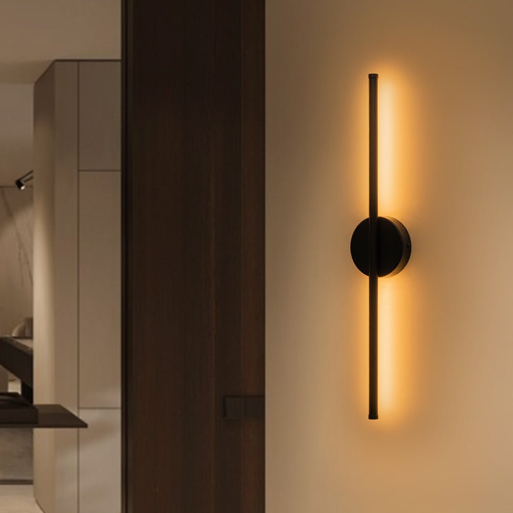 Energy-efficient modern LED wall sconce, black & silver finish, ideal for indoor lighting.