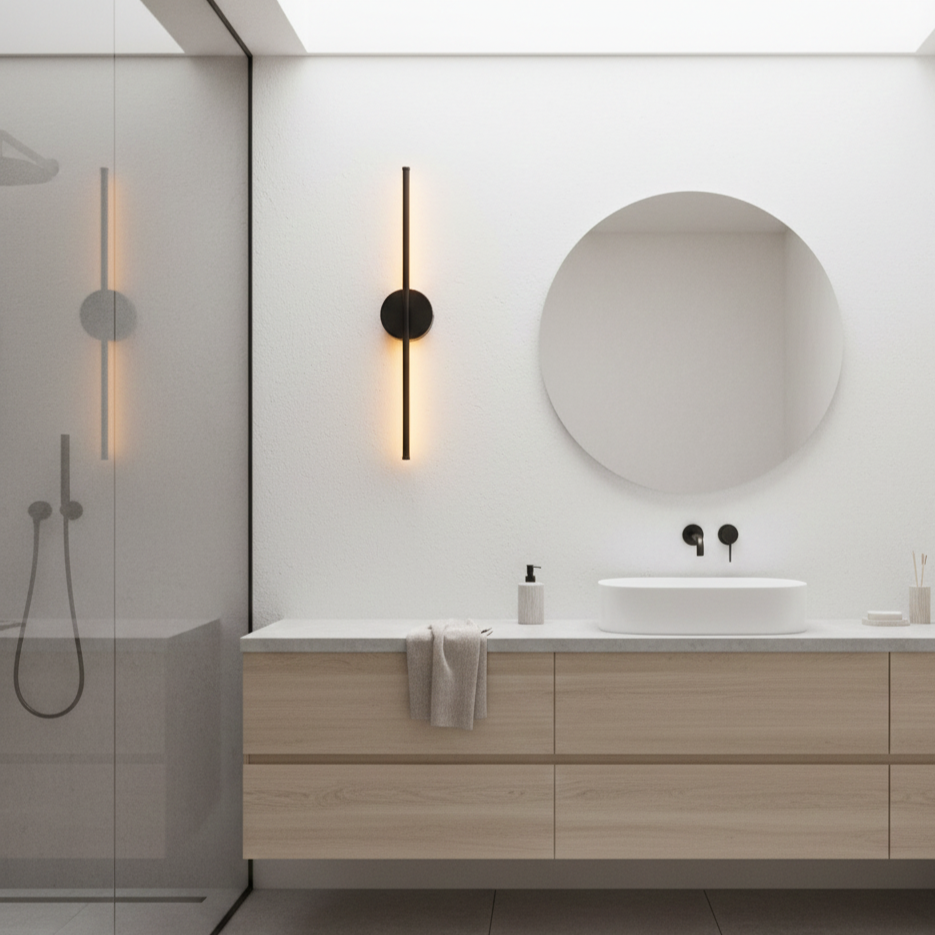 Contemporary black & silver hardwired LED wall sconce, energy-efficient for indoor use.