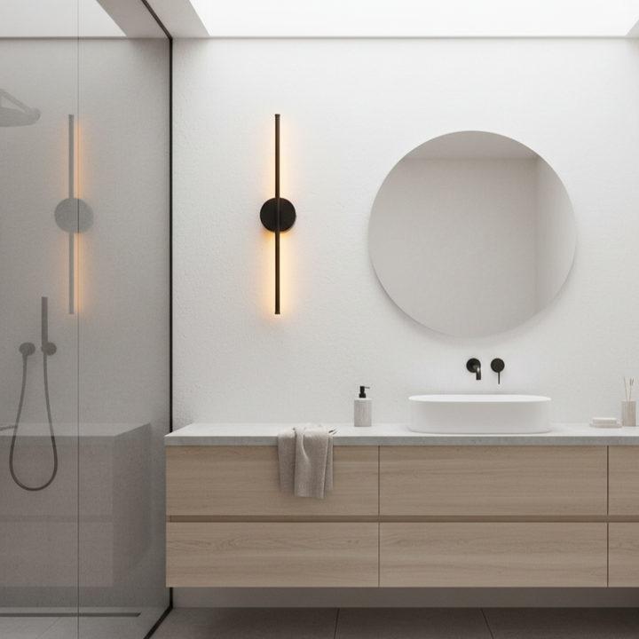 Contemporary black & silver hardwired LED wall sconce, energy-efficient for indoor use.