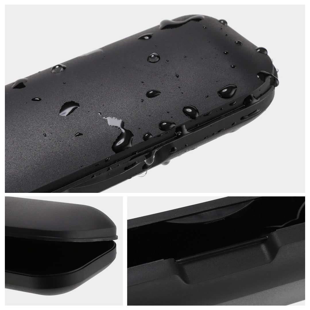 Stylish and sleek black glasses protector case. Modern unisex design for safe eyewear storage.